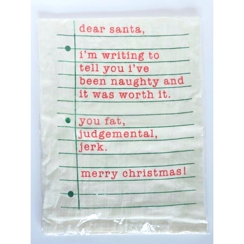 "Dear Santa" Christmas Holiday Linen Dishcloth,‎ Novelty Item, White Elephant